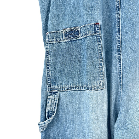 80s 90s Vintage GAP Light Medium Wash Blue Sleeveless Cropped Denim Overalls - Picture 7 of 9